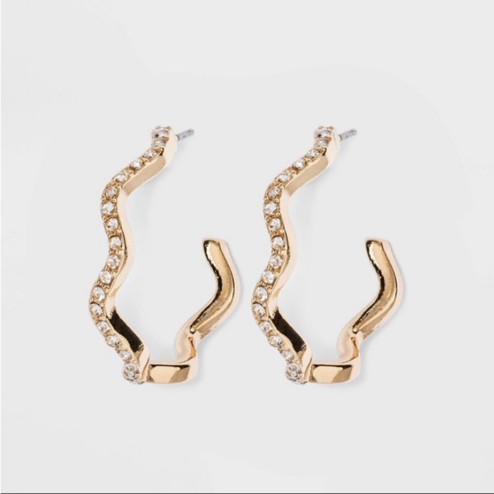 Sugarfix By BaubleBar Gold Zig Zag Crystal Hoop Earrings - BRAND NEW!